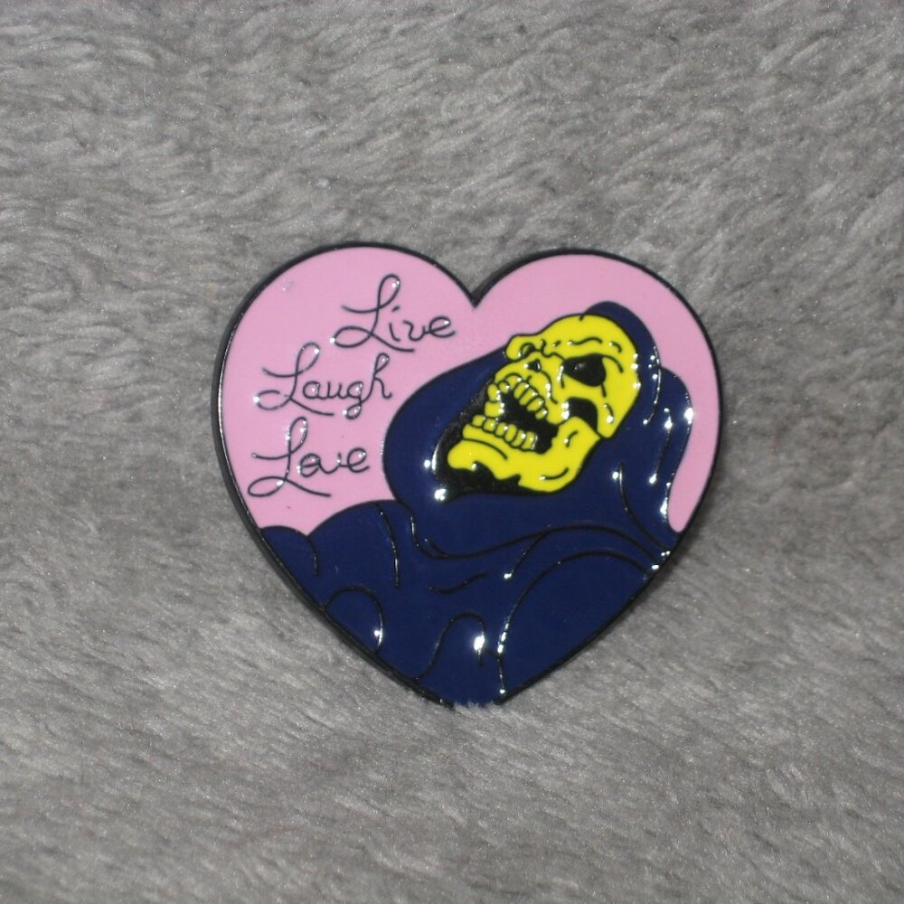 1980s Cartoon He-Man MOTU Skeletor Live Laugh Love Metal Enamel Pin 251036A2